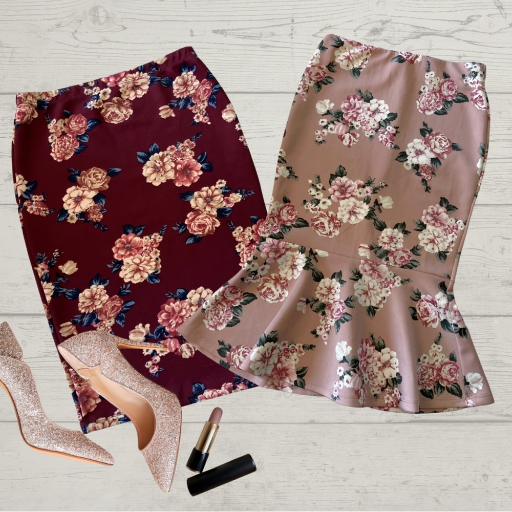 Set of 2 Floral Pencil Skirts | Small | Bodycon
